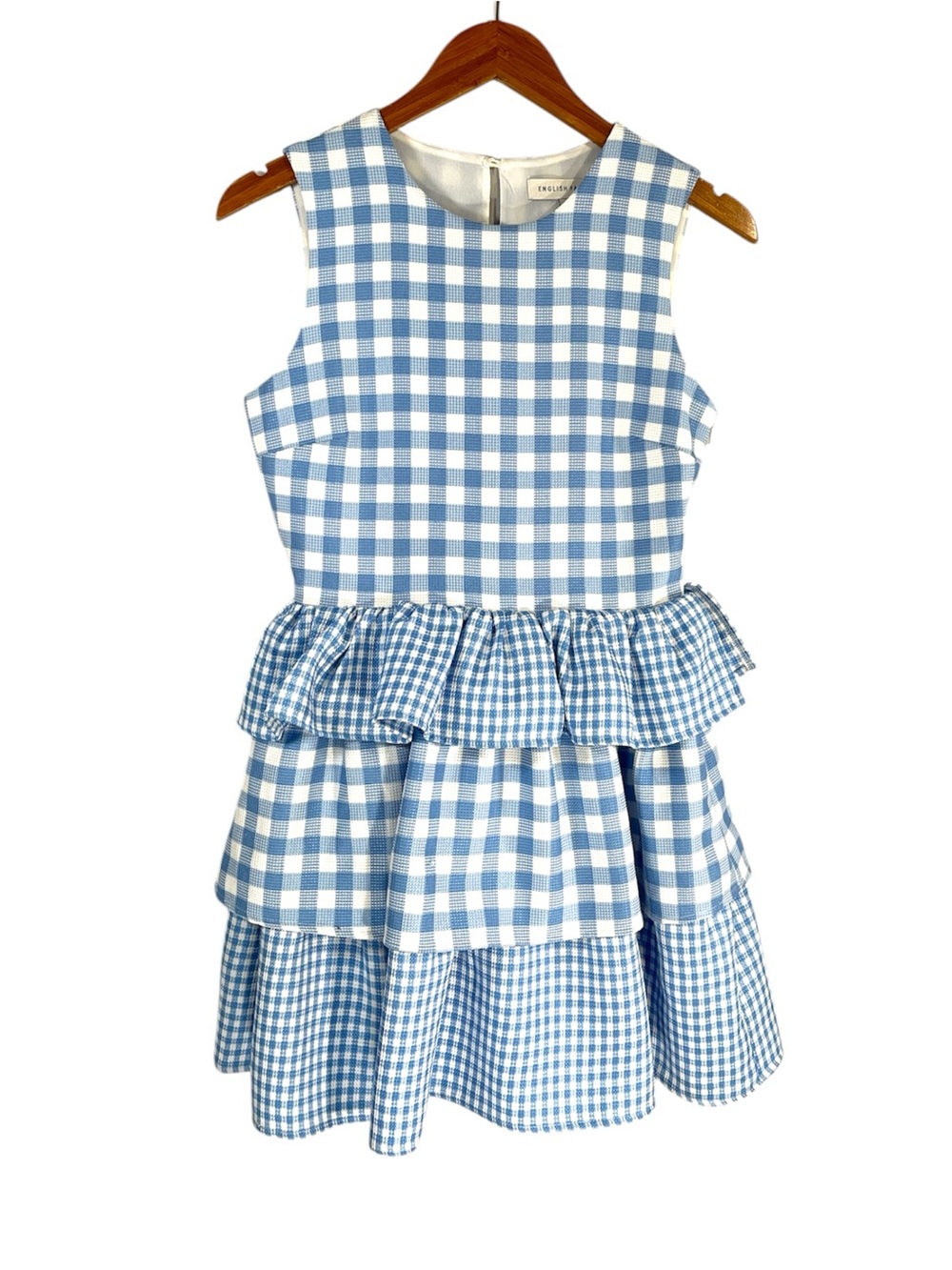 English Factory Tiered Gingham Sleeveless Dress in Blue and White Size XS - Picture 5 of 10